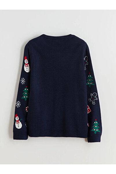 LC Waikiki LCW Kids, bleumarin, decolteu, cu temă de Crăciun, tricotaje pentru băieți