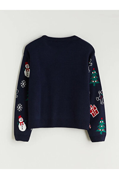 LC Waikiki Pulover pentru fete cu tematică de Anul Nou albastru bleumarin LCW Kids
