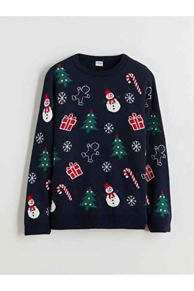 LC Waikiki LCW Kids, bleumarin, decolteu, cu temă de Crăciun, tricotaje pentru băieți