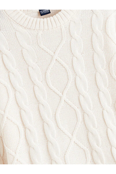 LC Waikiki Pulover tricotat pentru băieți LCW Kids Ecru guler rotund