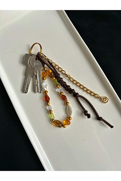 Handmade Kahve gold detaylı çanta charmı anahtarlık çanta aksesuarı çanta süsü