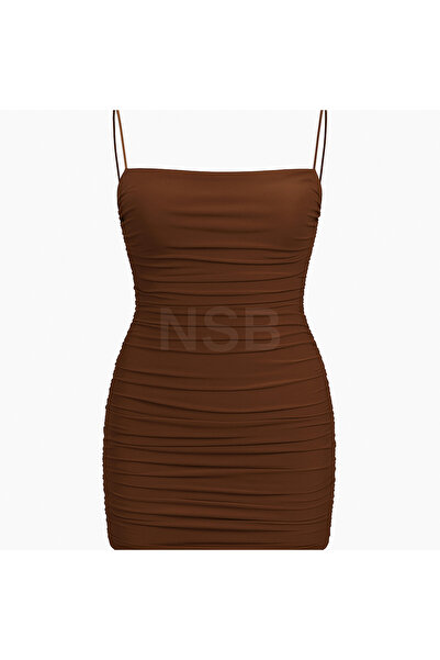 Nsb Tasarım Μίνι φόρεμα καφέ με κορδόνια και κρεμαστά στοιχεία