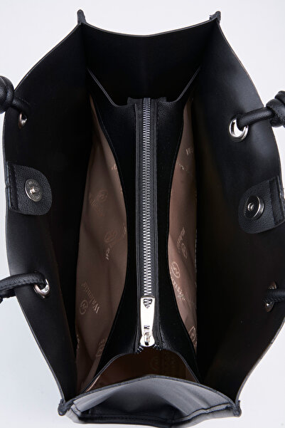 Vivaq Women's Black Buket 3-Compartment Medium Size Lined Snap Closure Hand and Shoulder Bag