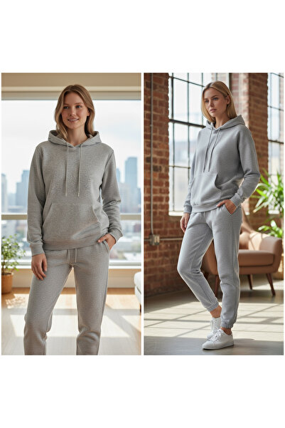 NewCabin 2-Piece Unisex Basic Tracksuit Set – Hooded Sweat Jacket & Jogger Sweatpants