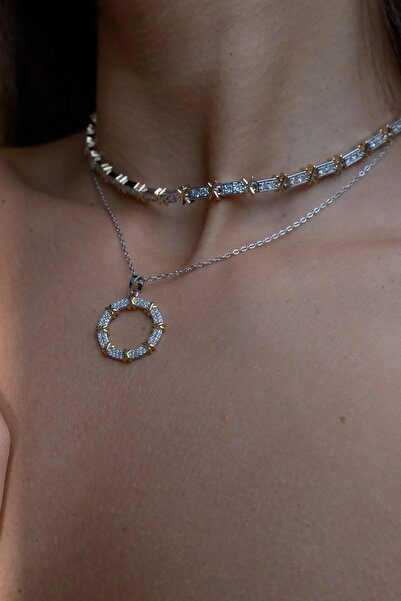 GİS JEWELRY Zircon Stone X Model Steel Necklace