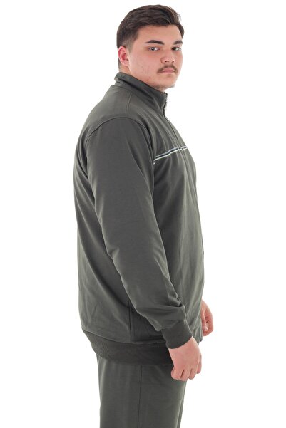 marufshop Men's Plus Size Suitable for up to 154 Kilos Size 2 Thread Stand Collar Zipper Tracksuit Set