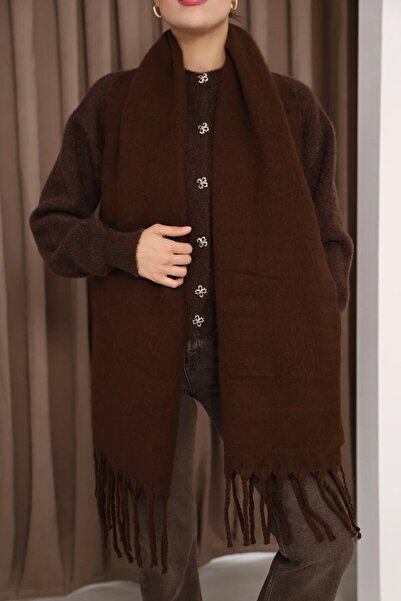 ALLURİNG Premium Unisex Buklet Soft Textured Tasseled Women's Scarf Shawl Shoulder Wrap Brown