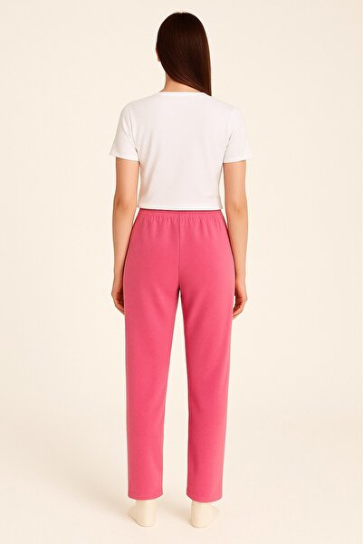 LinaByUgurr Pink Fleece Pajama Bottoms Women's Thick Winter Anti-Pilling Pocketless Elastic Warm Soft and Comfortable Pajamas