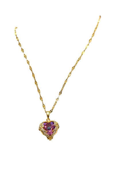 Bluw Jewelry قلادة فولاذية بنمط قلب بألوان النيون - اللون: ذهبي