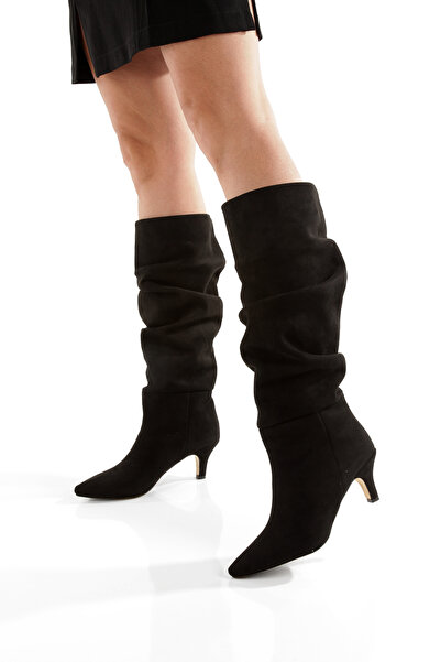 Ayakkabı Podyumum حذاء '' EGE '' أسود من جلد الغزال بمقدمة مدببة وكعب رفيع 5 ...