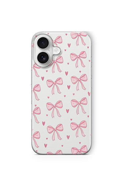 FLAMENKO iPhone 17 Uyumlu Pembe Fiyonk Desenli Şeffaf Telefon Kılıfı