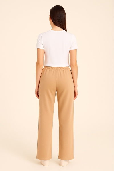 LinaByUgurr Beige Fleece Pajama Bottoms Women's Thick Winter Anti-Pilling Pocketless Elastic Warm Soft and Comfortable Pajamas