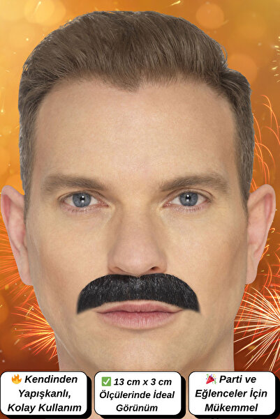 Genel Markalar Siyah Yapışkanlı Takma Parti Bıyığı | 13 cm Komik Kostüm Akses...