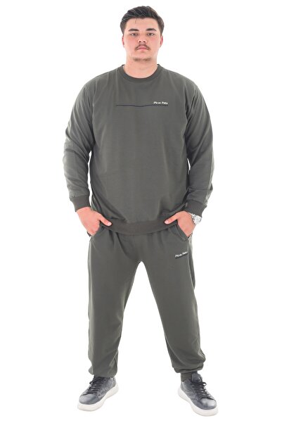 marufshop Men's Plus Size 2 Thread Crew Neck Sweatsuit Tracksuit Set Suitable for Weight up to 154 Kilograms