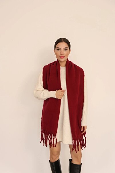 ALLURİNG Premium Unisex Buklet Soft Textured Tasseled Women's Scarf Shawl Shoulder Wrap Red