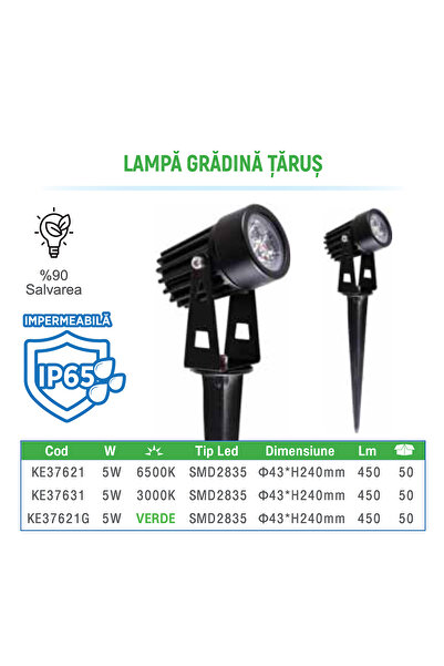 Klaus Lampa Gradina Tarus 5W 90 Lm/Wat Ip65 43*H240Mm 6500K, KE37621