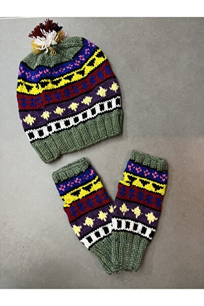MESKSTORE Hand Knitted Warm & Soft Winter Beanie Gloves Set