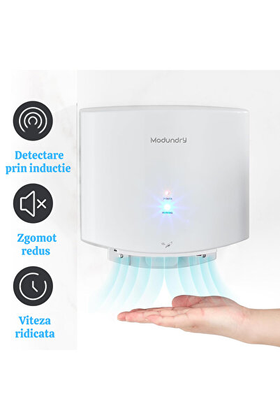 modundry Electric hand dryer, with automatic infrared sensor, wall-mounted, 1200W, hot/cold air, ABS