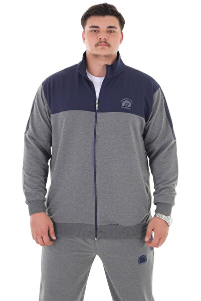 marufshop Men's Plus Size Suitable for up to 154 Kilos Size 2 Thread Stand Collar Zipper Tracksuit Set