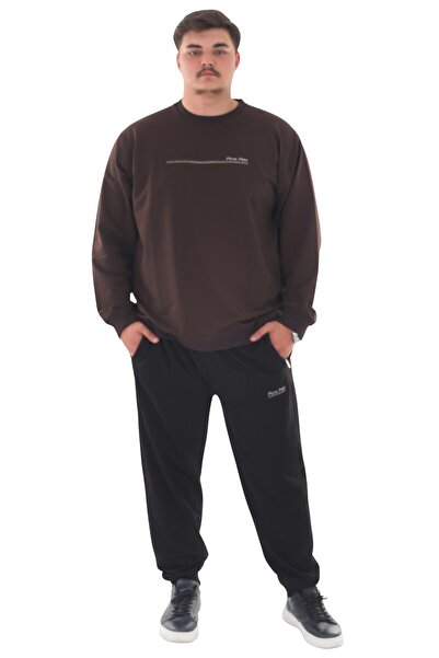 marufshop Men's Plus Size 2 Thread Crew Neck Sweatsuit Tracksuit Set Suitable for Weight up to 154 Kilograms