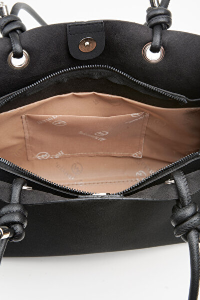 Vivaq Women's Black Buket 3-Compartment Suede Medium Size Lined Snap Closure Hand and Shoulder Bag