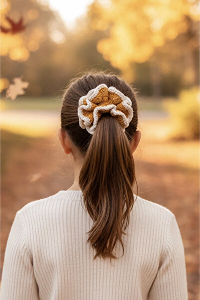 chipiques Scrunchie pentru copii Crochet Mustard Maxi - tricotat manual, eleg...