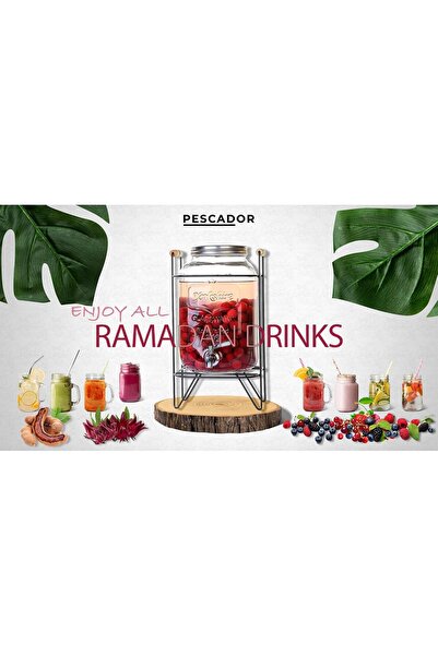 Pescador موزع مشروبات زجاجي مع حامل و 4 برطمانات شرب (4 لتر)