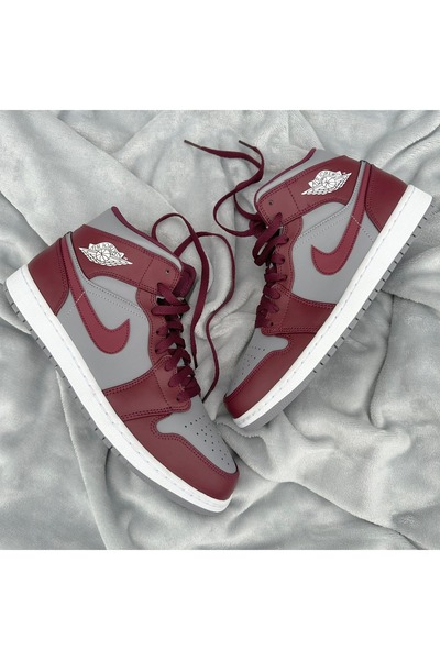 JORDAN Sport Shoes 1 Mid CherryWood-Burgundy Grey DQ8426615