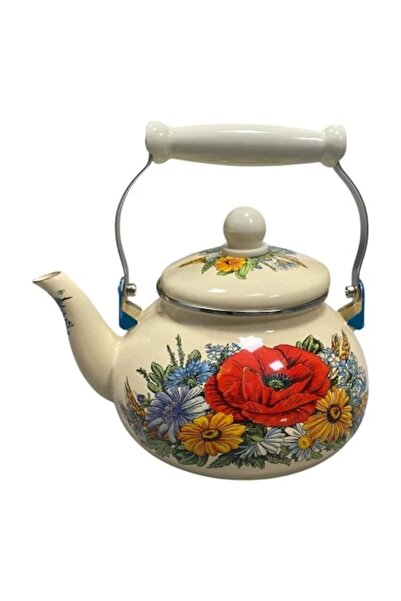 OEM Enameled kettle 2.5 liters, floral model, cream