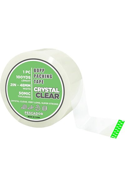 Pescador شريط تغليف شفاف بطول 100 ياردة | 2 بوصة × 100 ياردة (قطعة واحدة)