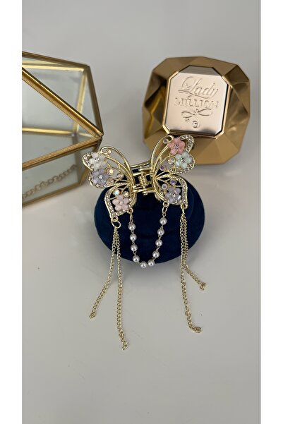 SU PERİSİ TAKI BİJUTERİ Gold Multi-Colored Daisy Detailed Pearl and Chain Dangle Clasp