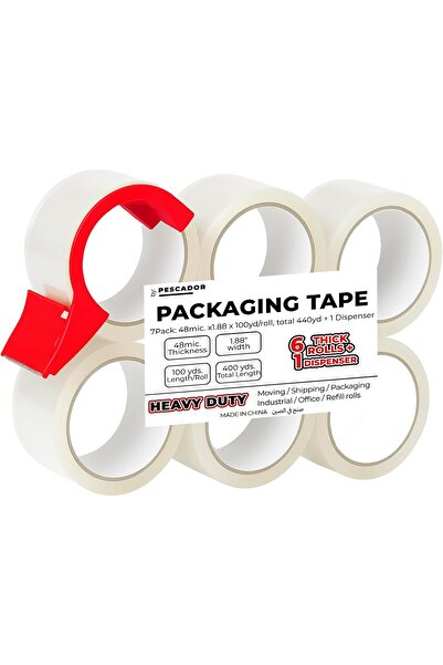 Pescador Adhesive Tape Pack with Anti-Backflow Dispenser (48mm x 100m) - 7 Pack