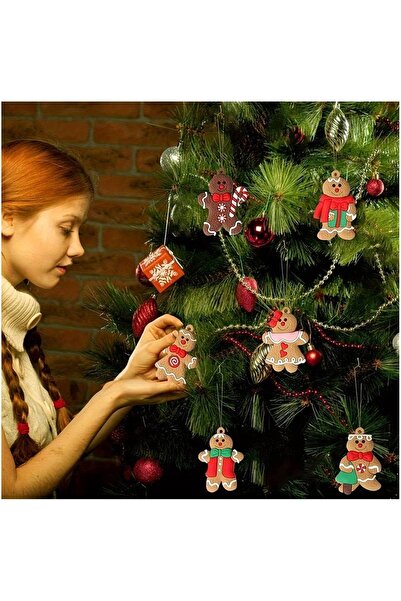 Sezy 5 τεμάχια Χριστουγεννιάτικο στολίδι από ξύλο πεύκου με ζιζάνιο, Ξύλινο 2D στολίδι με μπισκότο Άνθρωπος