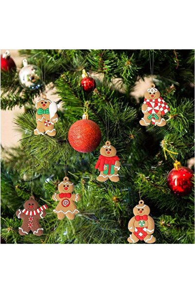 Sezy 5 τεμάχια Χριστουγεννιάτικο στολίδι από ξύλο πεύκου με ζιζάνιο, Ξύλινο 2D στολίδι με μπισκότο Άνθρωπος