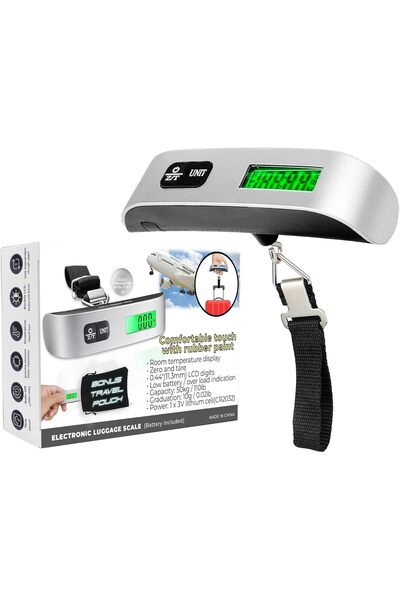 Pescador ميزان أمتعة رقمي 50 كجم/110 رطل مع مستشعر درجة الحرارة، فضي/أسود