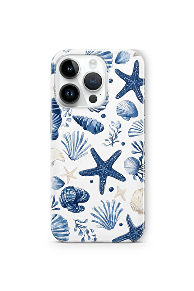 FLAMENKO iPhone 14 Pro Max Uyumlu Deniz Yıldızı ve Kabuklar Desenli Şeffaf Te...