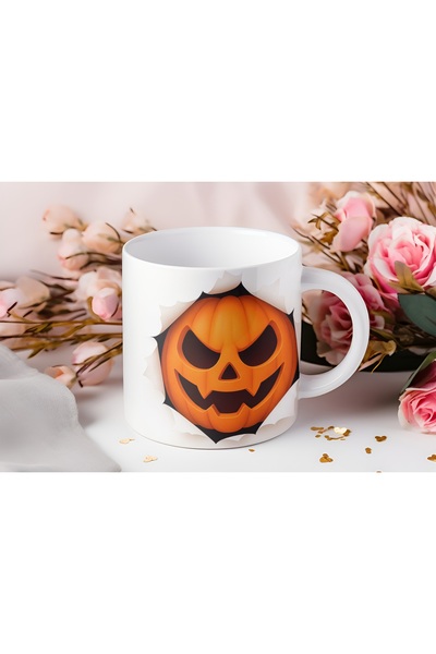 Beramussa 3D Scary Pumpkin Face Mug – Halloween Design Mug - Unembossed