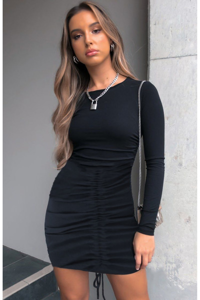 Kokosh moda Rochie de damă cu mânecă lungă, cu decolteu în față, cu șnur