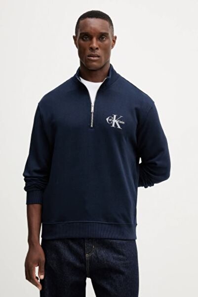 Calvin Klein Pamuklu Loose Fit Yarım Fermuarlı Dik Yaka Sweat LV04RD244GCEF E...