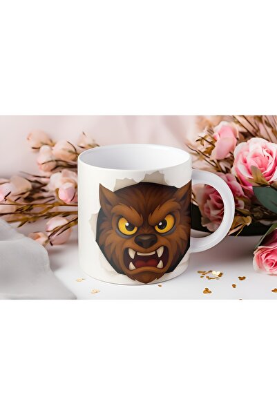 Beramussa كوب ذئب ثلاثي الأبعاد – كوب بتصميم مستوحى من الهالوين - بدون نقش