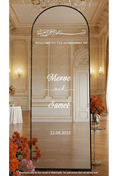 Matris Düğün Nişan Söz Kına Ayna Yazısı Kişiselleştirilebilir Organizasyon Beyaz