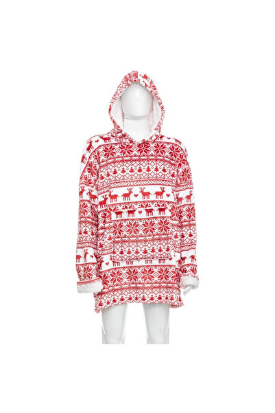 FEERIC LIGHTS & CHRISTMAS Sweatshirt for adults with Scandinavian Christmas design, oversized, 85x118 cm, red