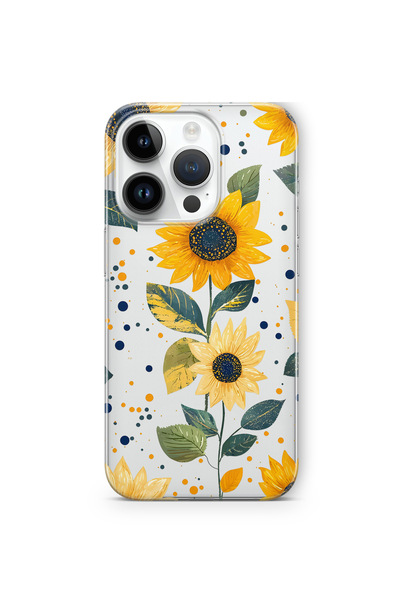 FLAMENKO iPhone 15 Pro Uyumlu Ayçiçeği Desenli Desenli Şeffaf Telefon Kılıfı