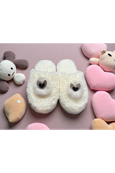 Bmp Terlik Ecru Furry Plush Children's Indoor Slippers