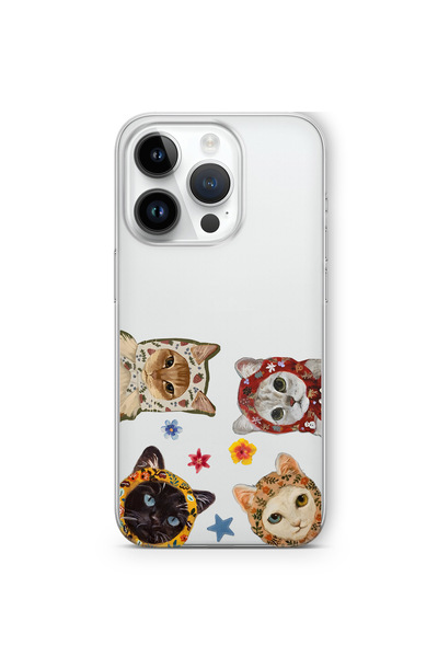 FLAMENKO iPhone 16 Pro Uyumlu Sevimli Kediler Desenli Şeffaf Telefon Kılıfı