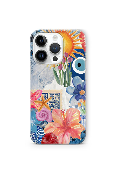 FLAMENKO iPhone 13 Pro Max Uyumlu Güneş Çiçekleri ve Nazar Boncuğu Desenli Şe...