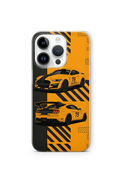 FLAMENKO iPhone 14 Pro Max Uyumlu Sarı Yarış Arabası Desenli Şeffaf Telefon K...