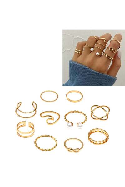huitich 9 Pcs Multi-Size Elegant Fashion Rings Set Gold Colour Jewelry for Women