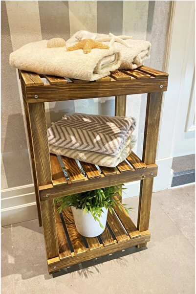 Tasarım AHŞAP IZGARALI 3 KATLI BANYO RAFI