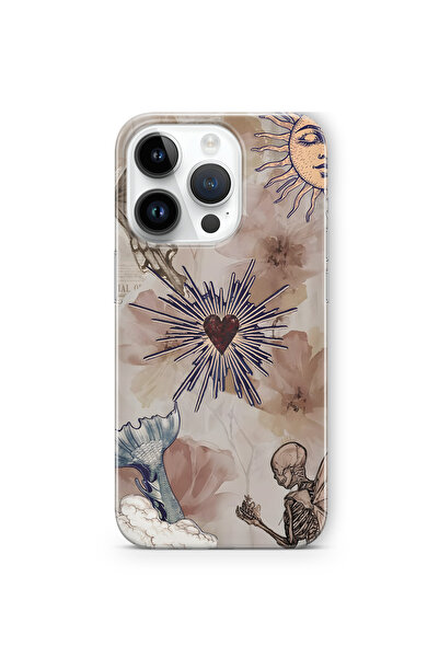 FLAMENKO iPhone 14 Pro Max Uyumlu Kalp ve Kelebek Kolaj Desenli Şeffaf Telefo...